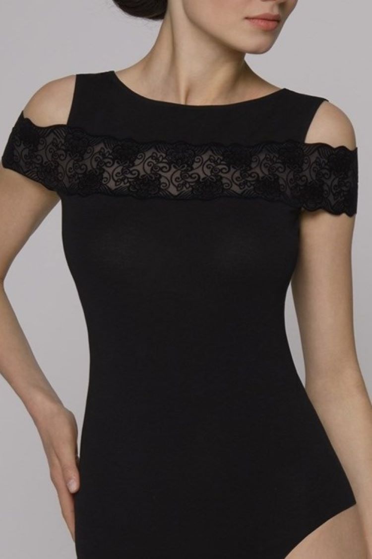 Dámske čierne body s čipkou VALERII 